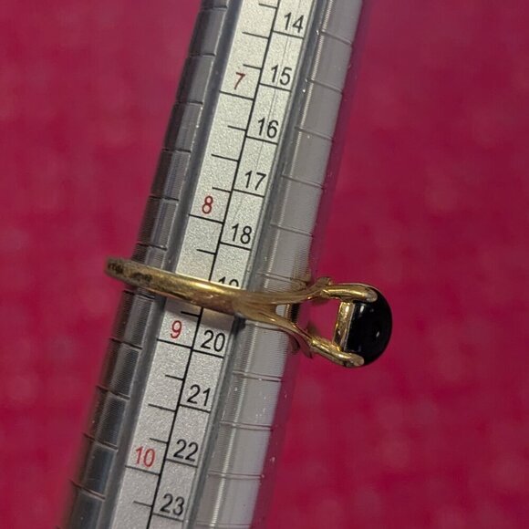 Vintage Dainty Onyx 18K Gold Ring Prong Faceted Stamped Estate Regency Victorian - Picture 7 of 8